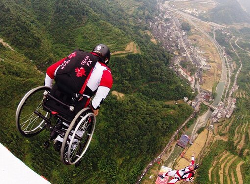 Lonnie Bissonnette skydiving in wheelchair