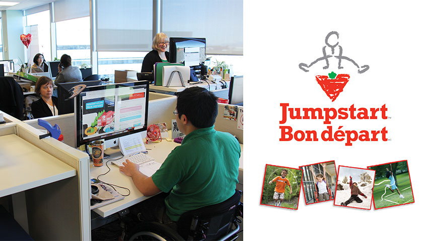 On the left: Photo of the Rick Hansen Access & Inclusion Team. On the right: A post of Jumpstart program