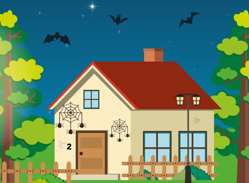 animated photo of a house with bats and spider webs