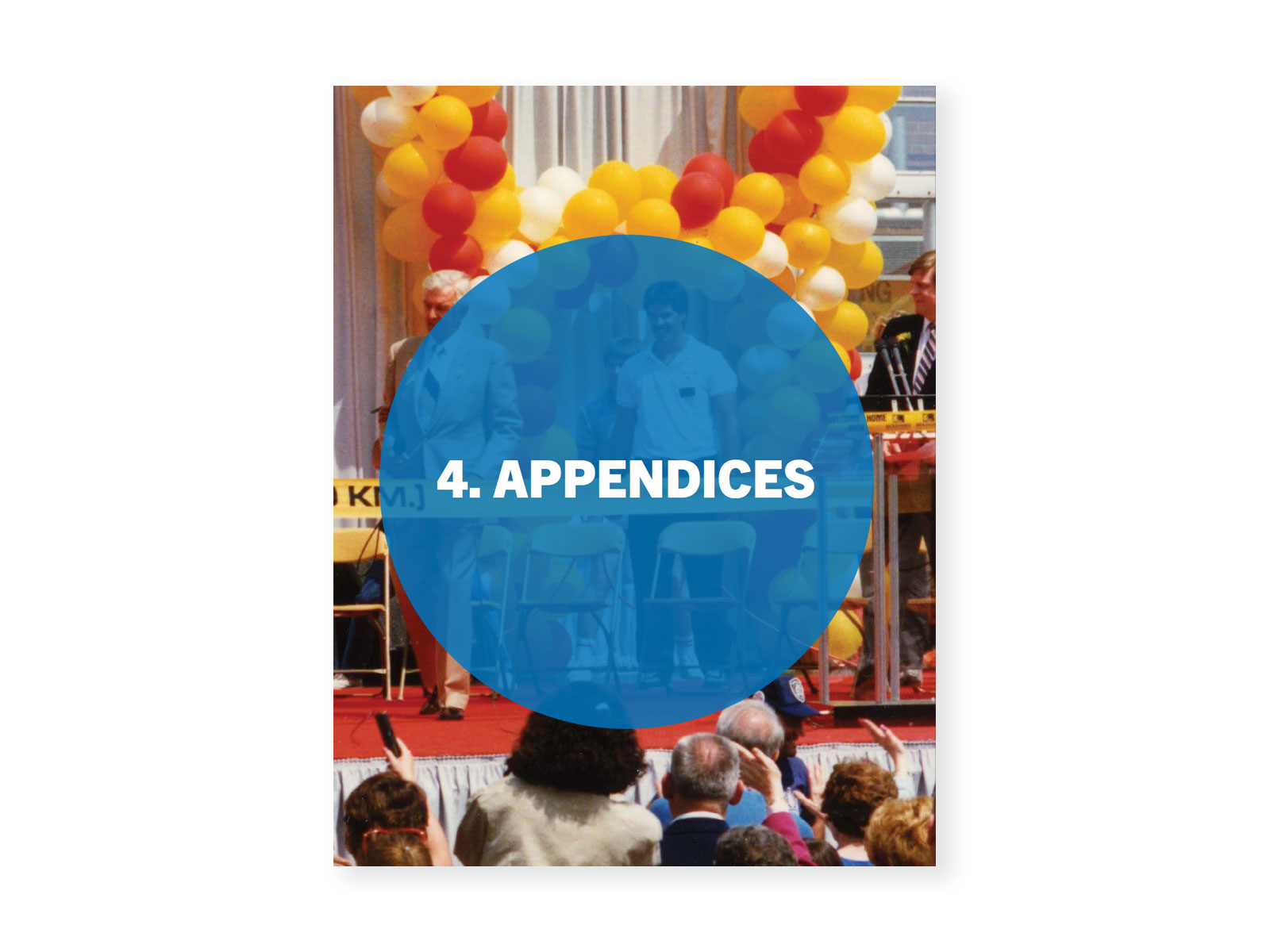 Photo from the end of the Man In Motion World Tour celebration - a balloon fixture can be seen as well as a crowd of people. Cover for "Appendices (9-12)".