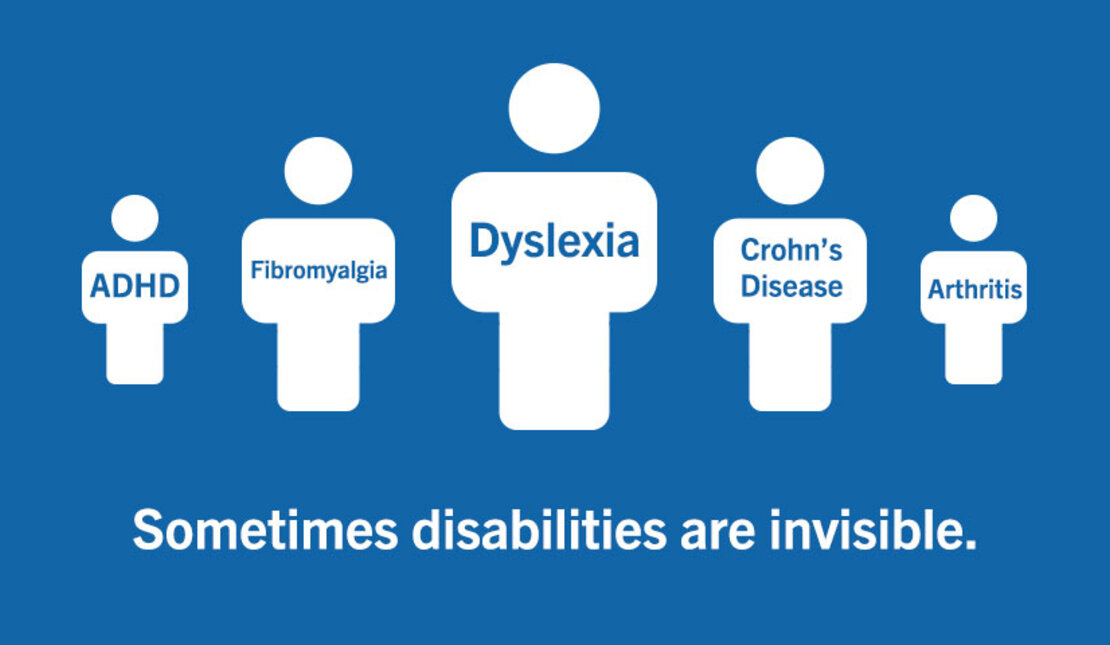 Text Graphic Says: Sometimes people with disabilities are invisible 