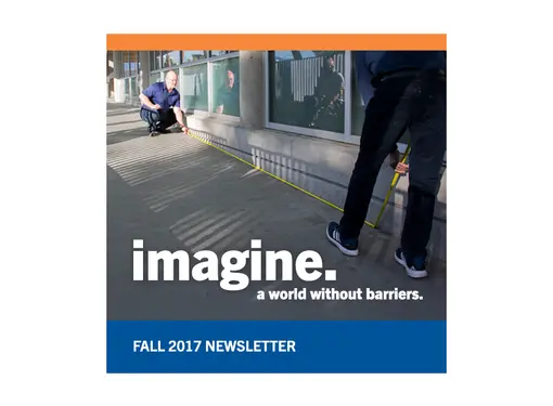 Rick Hansen Foundation Fall 2017 Newsletter graphic says: Imagine a world without barriers