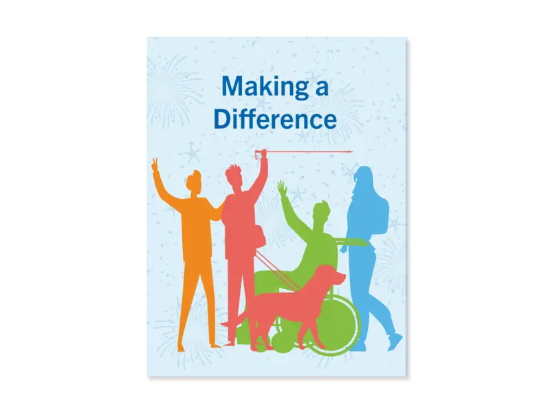 Different coloured silhouettes of youth with and without visible disabilities interacting inclusively. Text reads "Making a Difference".